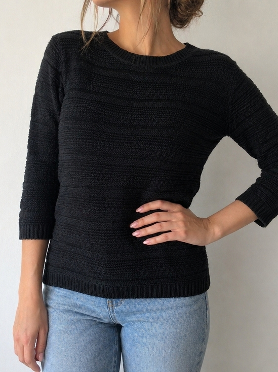 Lily Morgan Sweaters - Lily Morgan Black Textured Knit Sweater Women Size M 3/4 Sleeve Crew Neck Casual